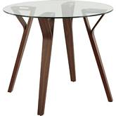 Folia 35" Round Dinette Table in Walnut Wood & Clear Glass